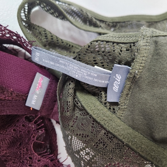 Lot of 2 Aerie Lace Wireless Bra Bralette Green Burgundy Racerback Size Medium - Picture 7 of 8